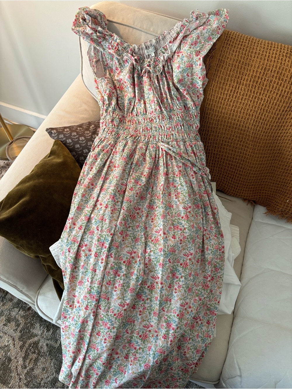 Smocked Floral Maxi Dress in Pink and Green - Avaire Collective Beatrice - Picture 5 of 5